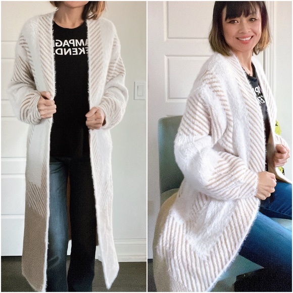 Cozy Color Block Stripes Fuzzy Open Front Cardigan - Picture 7 of 12